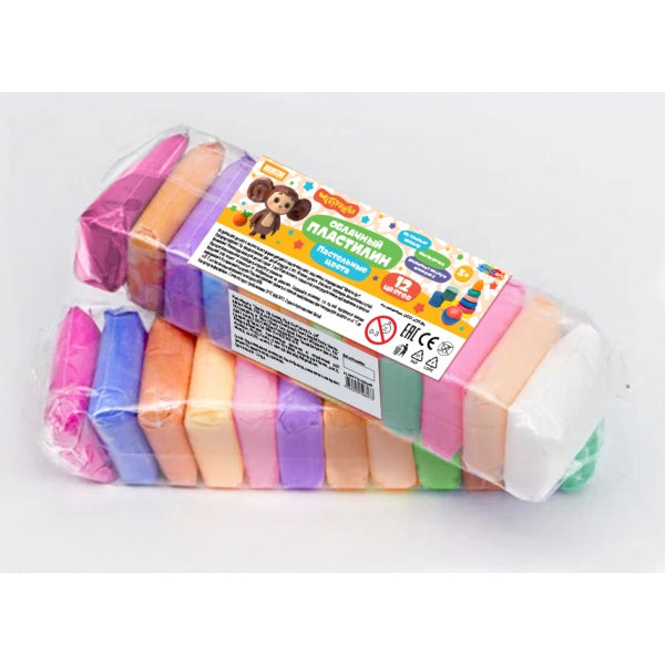 Легкий пластилин Чебурашка 12 цв. 10 гр пастель MultiArt в кор.72наб