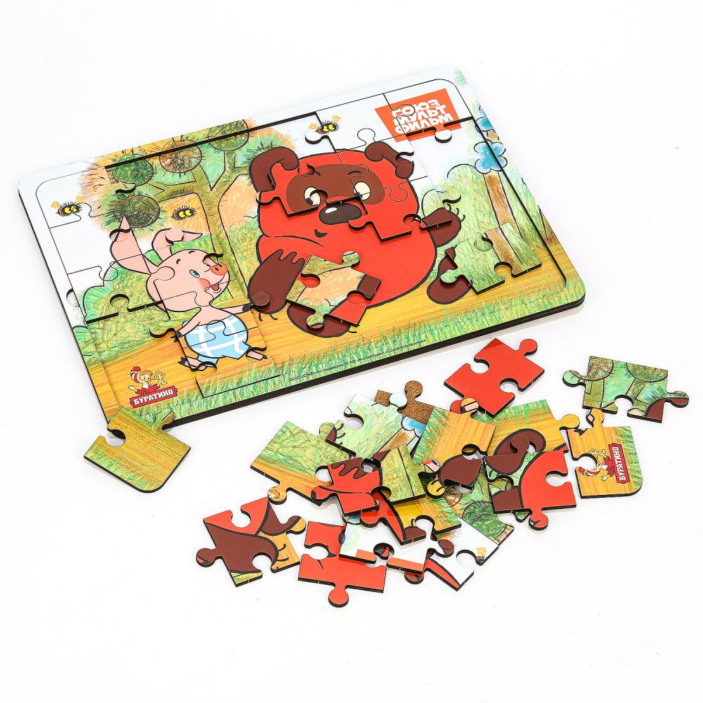 Игрушка деревянная пазл 28*19,5 см. СОЮЗМУЛЬТФИЛЬМ терм. пакет Буратино в кор.25шт