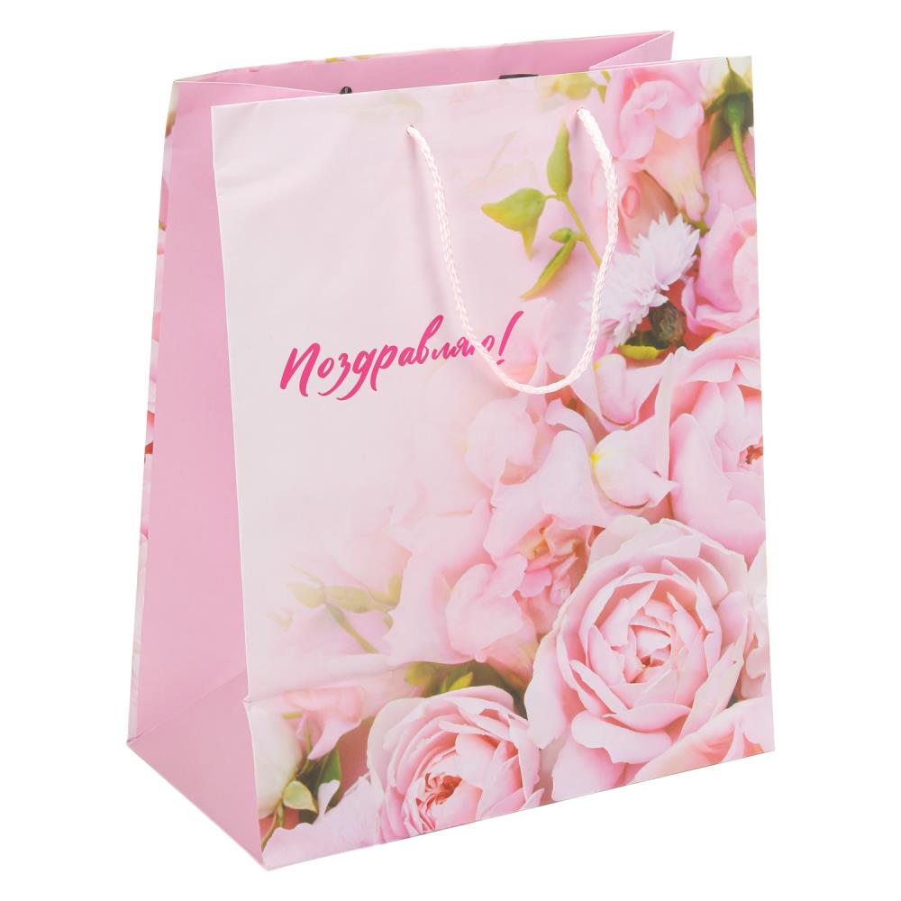Пакет подарочный МАТОВЫЙ л,розочки,140 гр/м2 ЧУДО ПРАЗДНИК в кор.10*12шт