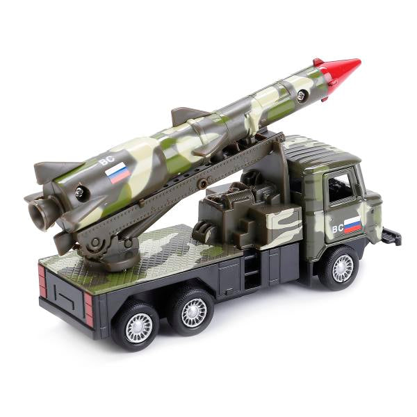 МАШИНА "ТЕХНОПАРК"МЕТАЛЛ. ИНЕРЦ. ГАЗ 66 С РАКЕТОЙ, 12СМ ЗЕЛ. КАМУФ.,ОТКРЫВ. ДВЕРИ В КОР в кор.2*24шт