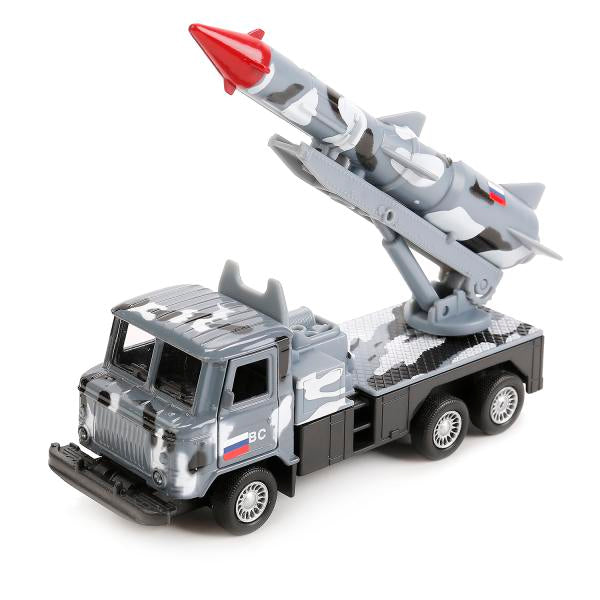 МАШИНА "ТЕХНОПАРК" МЕТАЛЛ. ИНЕРЦ. ГАЗ 66 С РАКЕТОЙ,12СМ СЕР. КАМУФ.,ОТКРЫВ. ДВЕРИ В КОР в кор.2*24шт