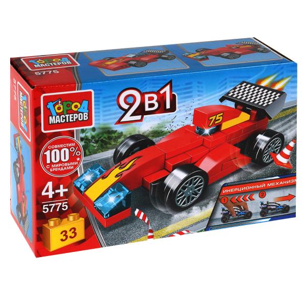 Конструктор гоночный БОЛИД 2в1 с инерцией, 33 дет. Город мастеров в кор.70шт