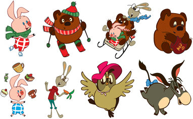 *КФМ2-12673 Комплект вырубных мини-плакатов. Герои сказки Винни Пух (8 персонажей из мультфильма) (с УФ-лаком)