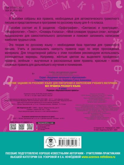 Летние задания по русскому языку. Все правила для повторения и закрепления учебного материала. 4 класс