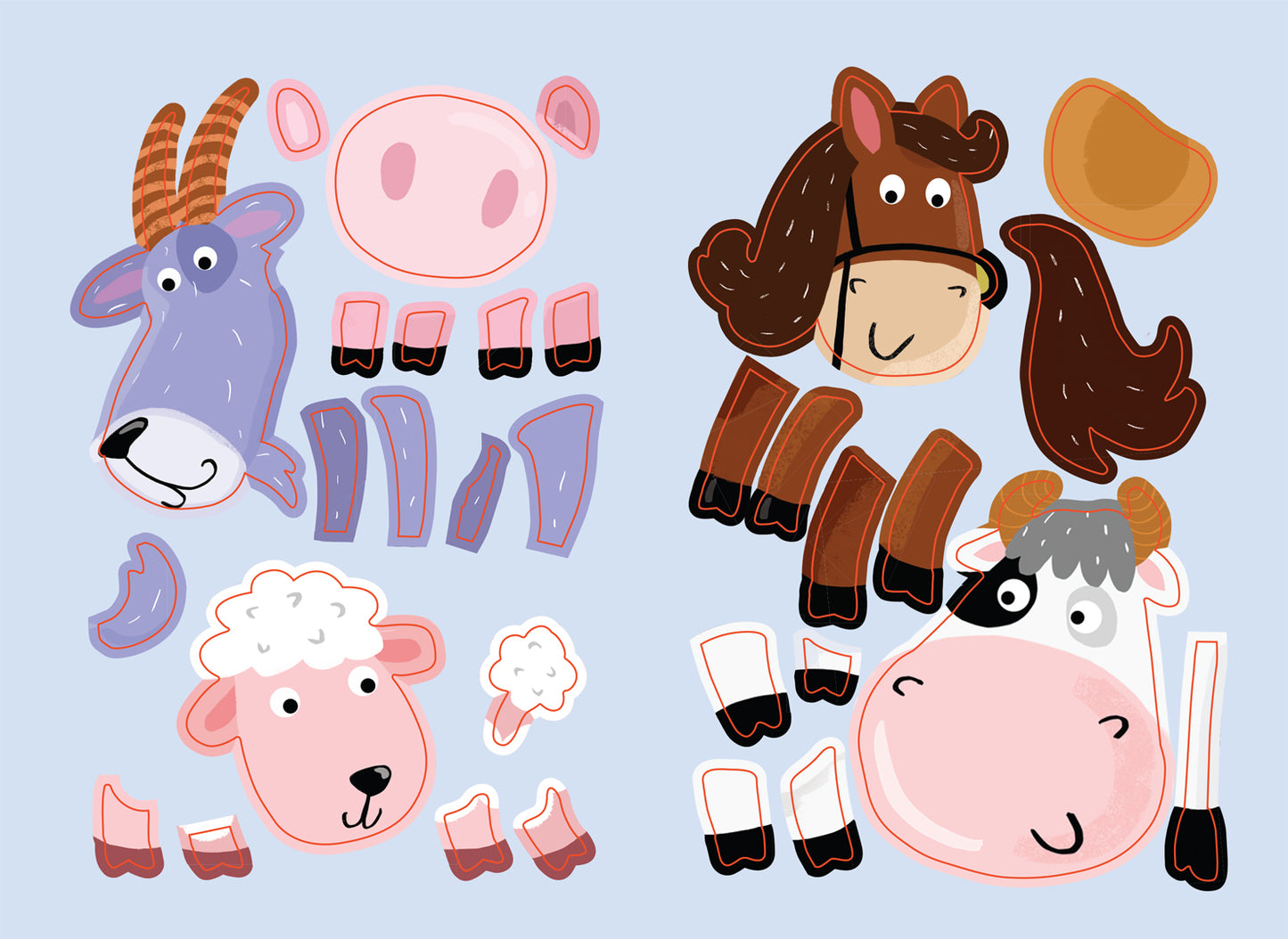 Наклейки с загадками. Собери по частям. В деревне