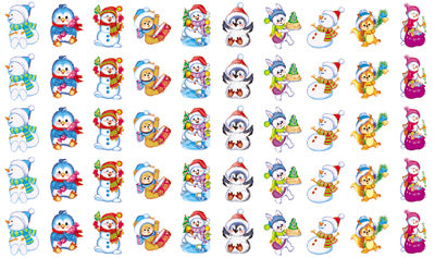 НМ-12025 Набор наклеек для поощрения. Снеговички (квадратные, 50 шт. на листе)