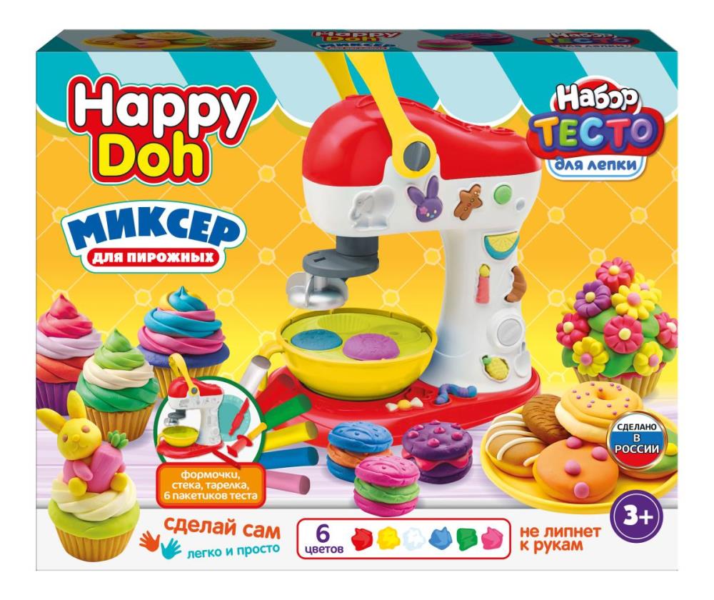 Набор с тестом для лепки миксер для пирожных, 33 см HAPPY DOH в кор.3шт