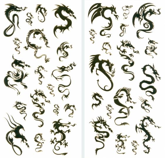 4375 Переводные татуировки. Золотые драконы