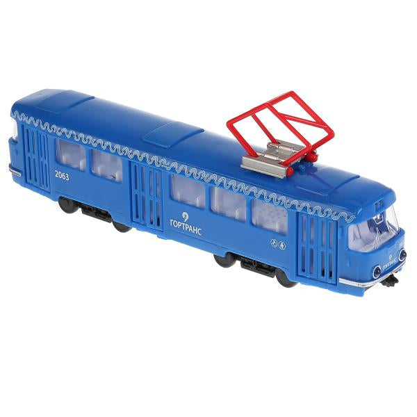 CT12-428-2-BL (24) Модель пластик свет-звук ТРАМВАЙ, 24 см, двери, синий, кор. Технопарк в кор.2*12ш