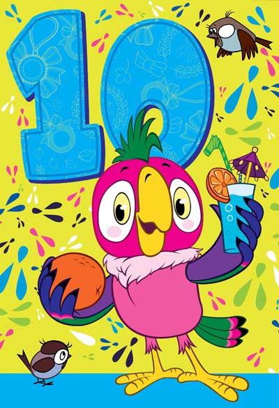 ЛН-12228 Открытки среднего формата. С Днём Рождения 10 лет (из мультфильма Возвращение блудного попугая) (текст, УФ-лак)