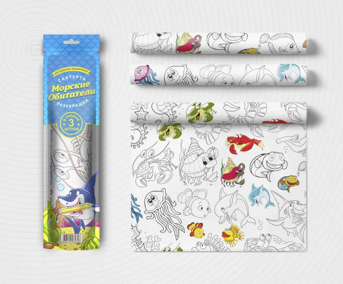 Скатерть ButtenFilm 1100х3600х0,060 25/1 белый Скатерть Морские обитатели 1