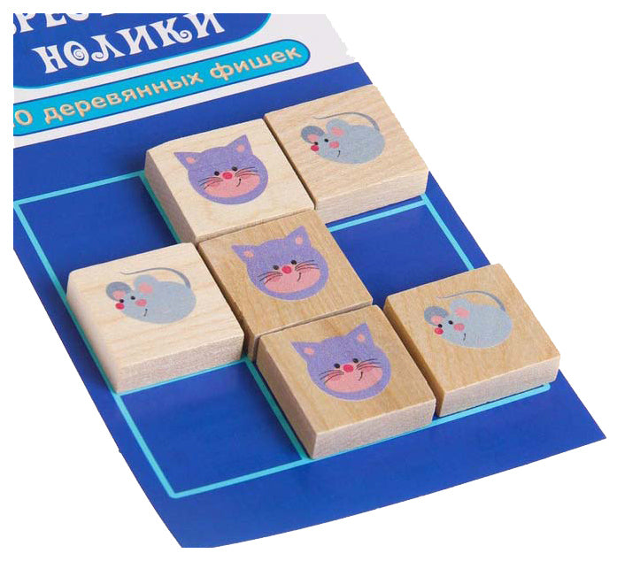 Игра настольная "Крестики-нолики. Кошки-Мышки" (деревянные фишки) европодвес