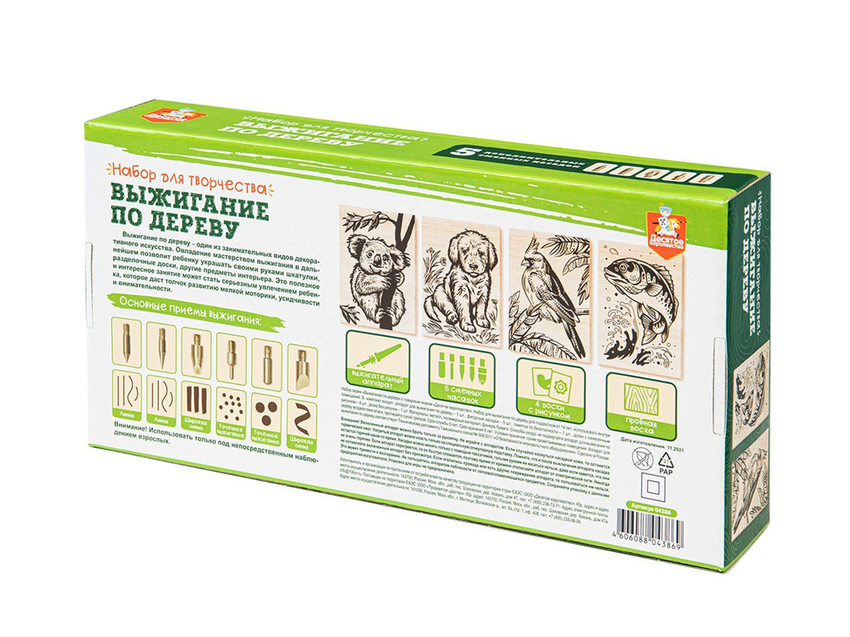 Выжигание по дереву. Набор для выжигания по дереву (аппарат с насадками, доски 5 шт)