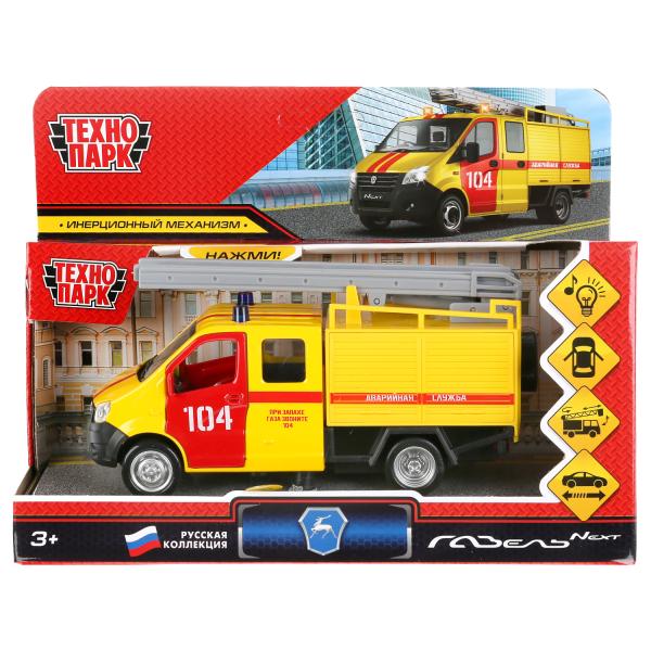 Технопарк. Газель "Next Аварийная" 15 см, металл свет-звук двери, инерц, кор. арт.NEXTFIR-15SLEM-YE