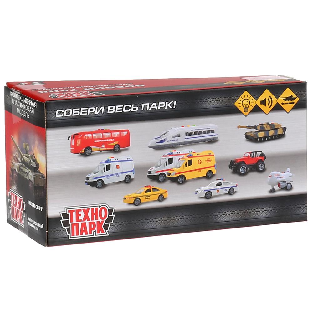 Машина на бат. свет+звук "БОЕВОЙ ТАНК", длина 14,5см, пластик, инерц. в кор. Технопарк в кор.2*36шт