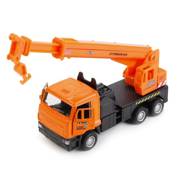 235874 МАШИНА "ТЕХНОПАРК" МЕТАЛЛ. ИНЕРЦ. КАМАЗ. КРАН 12СМ, ОТКРЫВ. ДВЕРИ В РУСС. КОР. в кор.2*24шт
