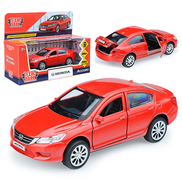Machine en métal "HONDA ACCORD", d'une longueur de 12 cm, ouverte. двери, инерц, красный в кор.Технопарк в кор.2*36шт