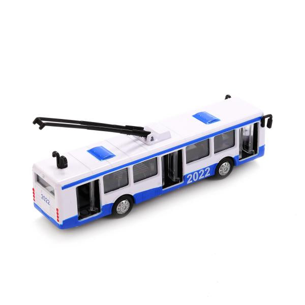 ТРОЛЛЕЙБУС "ТЕХНОПАРК" МЕТАЛЛ. ИНЕРЦ. 16,5СМ, ОТКРЫВ. ДВЕРИ В РУСС. КОР. в кор.2*24шт