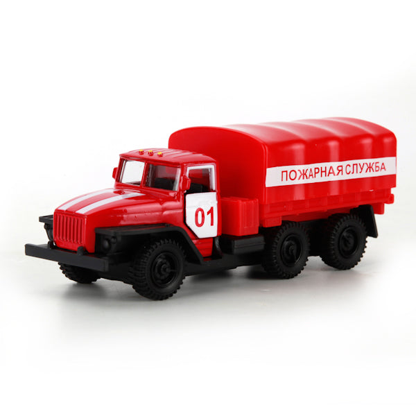 МАШИНА «ТЕХНОПАРК» МЕТАЛЛ. ИНЕРЦ. УРАЛ ПОЖАРНАЯ СЛУЖБА 12СМ, ОТКРЫВ. ДВЕРИ В РУСС. КОР. в кор.2*24шт