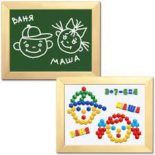 Доска комбинированная №6 (мел, маркер, набор букв рус.алфавита, цифр, знаков, вкладыши, магнитная шестигранная мозаика) новая упаковка (Россия)