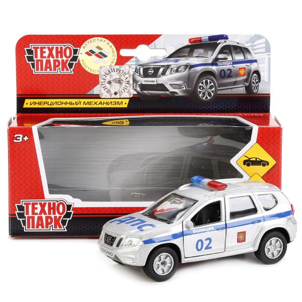 МАШИНА "ТЕХНОПАРК" МЕТАЛЛ. ИНЕРЦ. NISSAN TERRANO ПОЛИЦИЯ 12СМ, ОТКРЫВ. ДВЕРИ В КОР. dans le cor.2*24шт