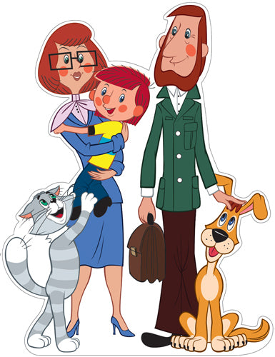 Ф2-12608 Плакат вырубной А3. Дядя Федор с семьей из мультфильма Трое из Простаквашино (с блестками в лаке)