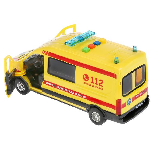 Машина свет+звук "форд транзит реанимация" 22,5см, пластик, откр.двери, инерц. Технопарк в кор2*18шт
