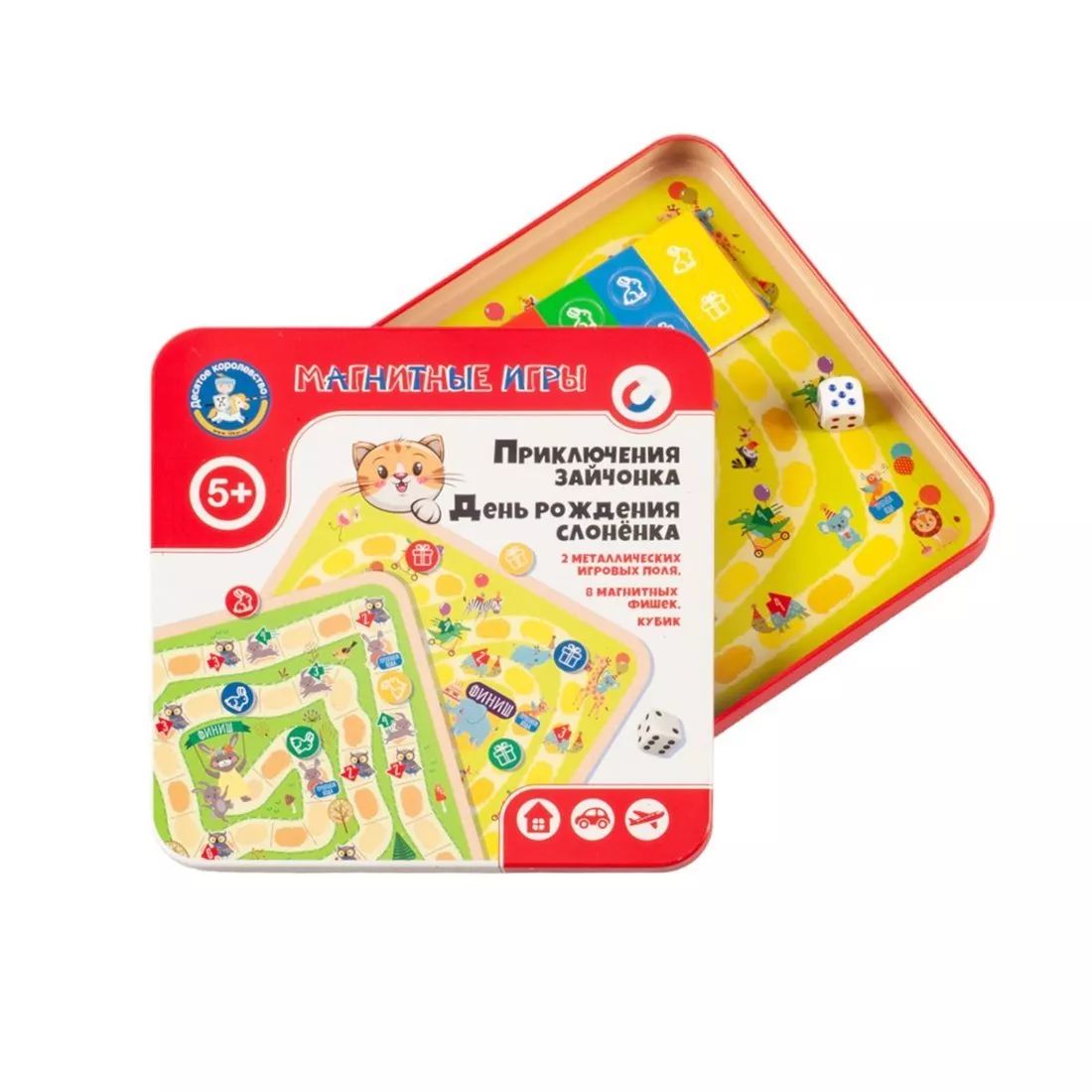 Игра магнитная в жестяной коробочке "Приключения зайчонка. День рождения слоненка"