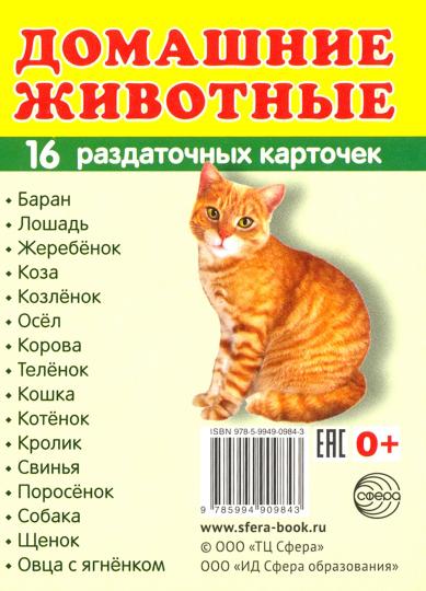 Раздаточные "Домашние животные".16 раздаточных карточек с текстом