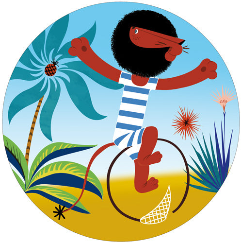 Ф2-12614 Плакат вырубной А3. Лев Бонифаций на колесе из мультфильма Каникулы Бонифация (с блестками в лаке)