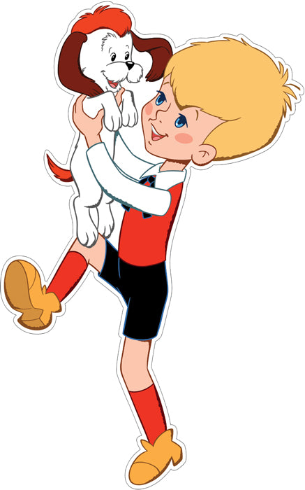 Ф2-13136 Плакат вырубной А3. Малыш и щенок из м-ф Малыш и Карлсон (с блестками в лаке)