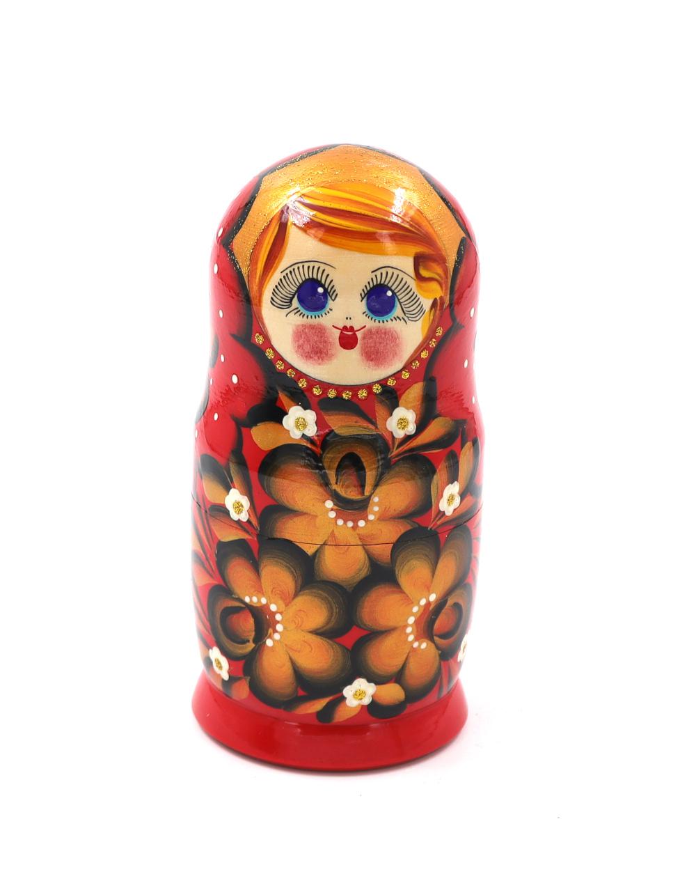 Матрешка Ниночка красная-золото. (5 матрешек, 14см)