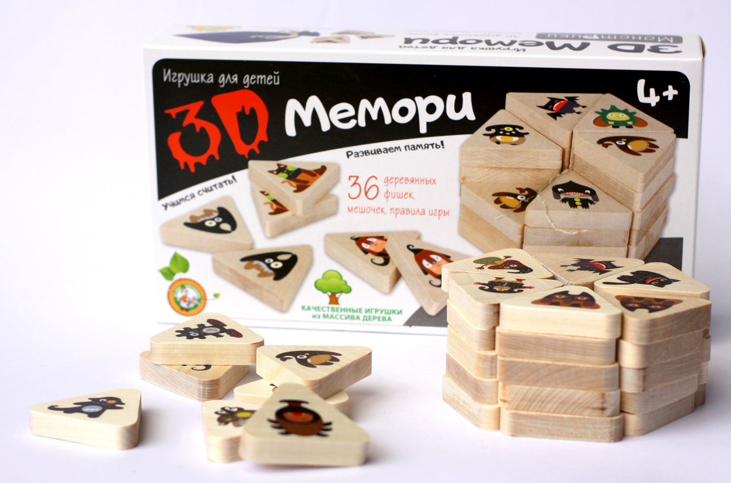 Игра деревянная 3D Мемори "Монстрики"