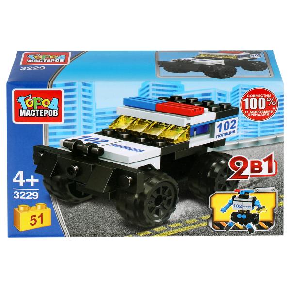 Конструктор ПОЛИЦЕЙСКИЙ ДЖИП 2в1, 51 дет. Город мастеров в кор.2*40шт