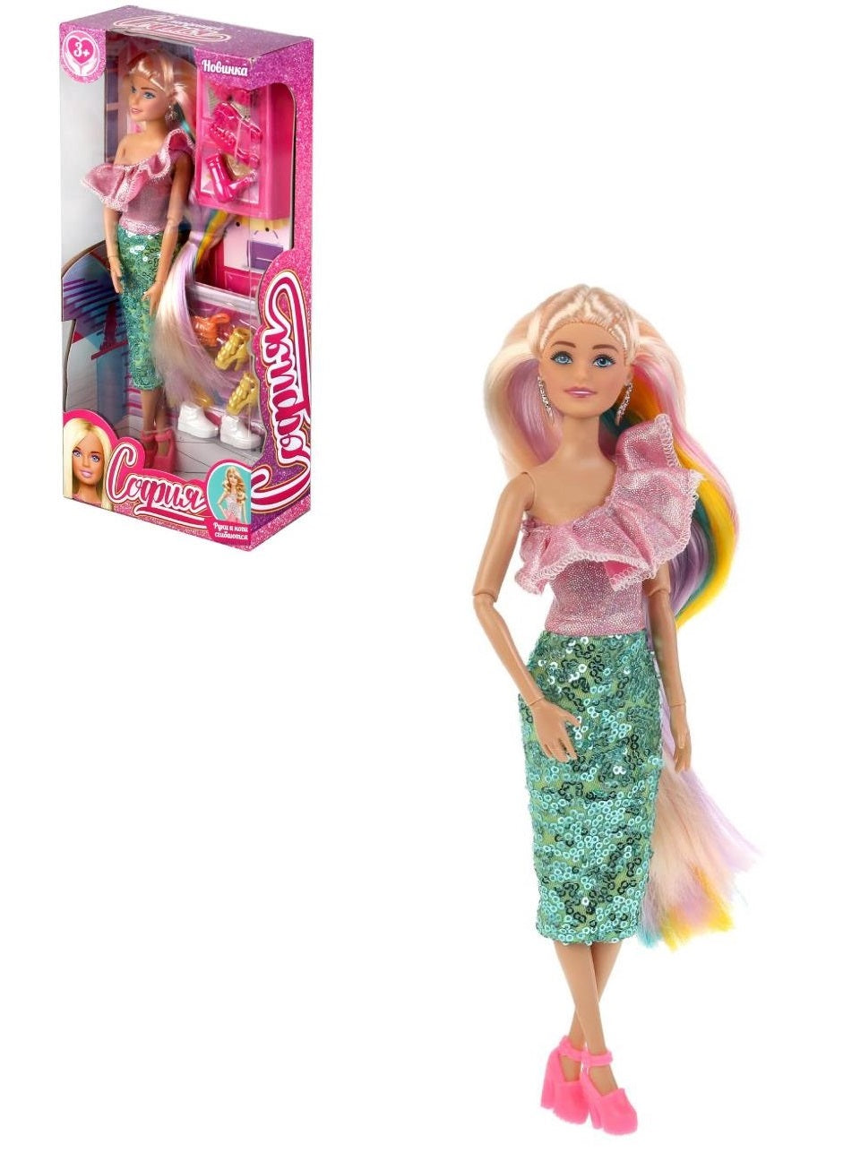 Карапуз. Кукла "София" 29см радужные волосы, с акс, руки и ноги сгибаются арт.66512-21-S-BB