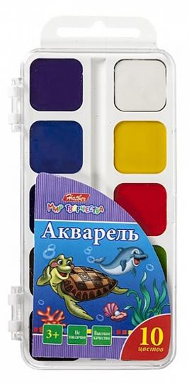 Краски Акварель медовые полусухие 10 цв. Дельфины без кисти в пластиковом пенале