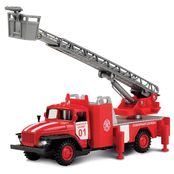МАШИНА "ТЕХНОПАРК" МЕТАЛЛ. ИНЕРЦ. УРАЛ ПОЖАРКА СВЕТ+ЗВУК, ОТКРЫВ. ДВЕРИ И КАПОТ В КОР. dans le cor.2*24шт