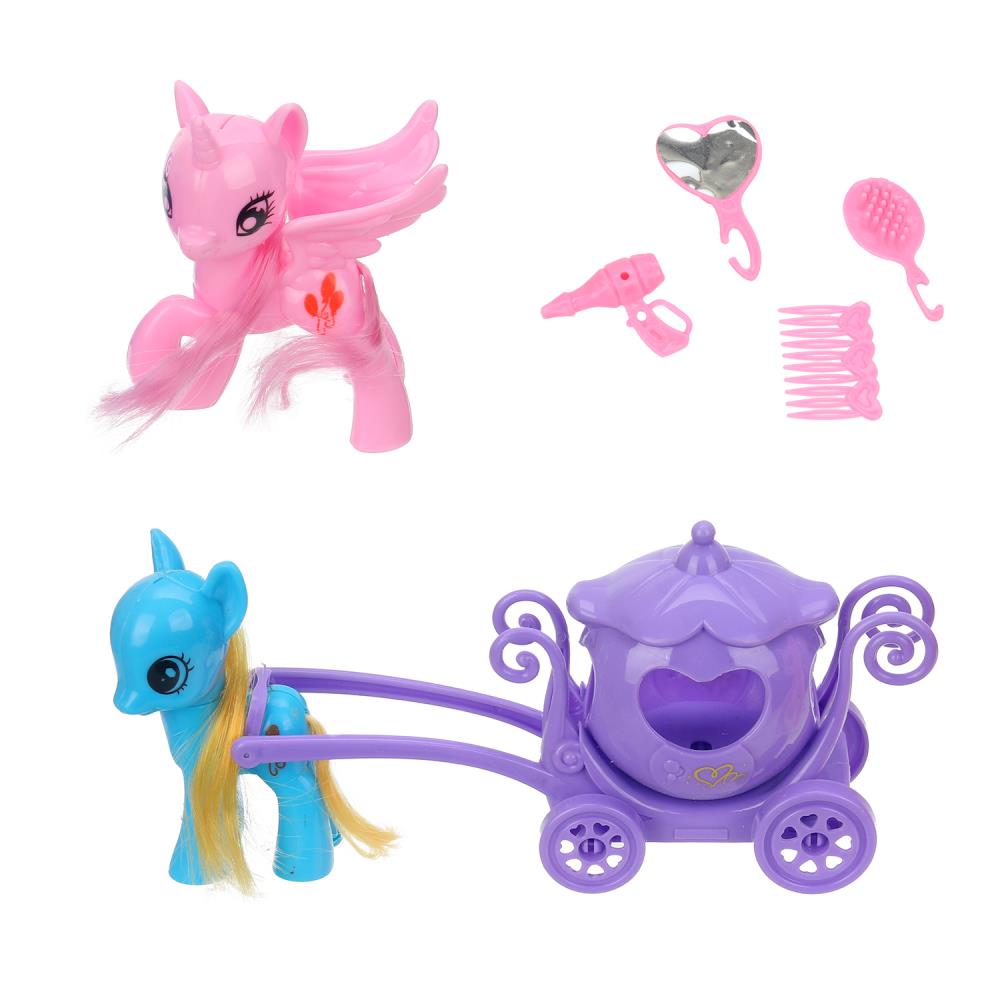Набор пони пластиковый (6см и 6см), карета, на блистере Тутти в кор.2*72наб