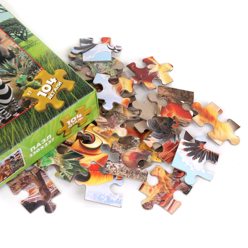 Весёлые джунгли. Пазлы в коробке 104 детали. 190х141х35 мм. Умные игры в кор.24шт