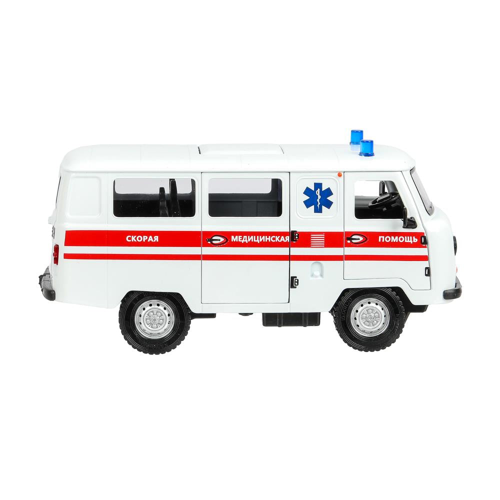 Машина металл светзвук УАЗ УАЗ 452 СКОРАЯ, 18,5 см, св-зв,дв,люк,баг,ин,бел Технопарк в кор.2*18шт