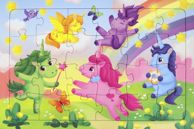 Пазл листовой на подложке. Единороги. 21х29,5 см, 24 детали (ГеоДом) НОВИНКА