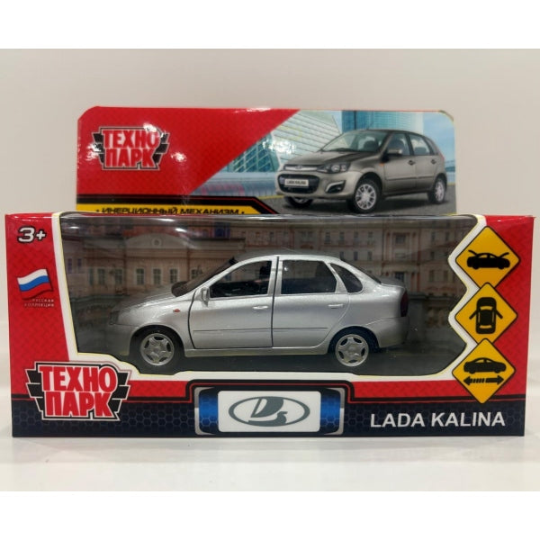 Машина металл LADA kalina 12 см, двери, капот, багажник, серебристый Технопарк