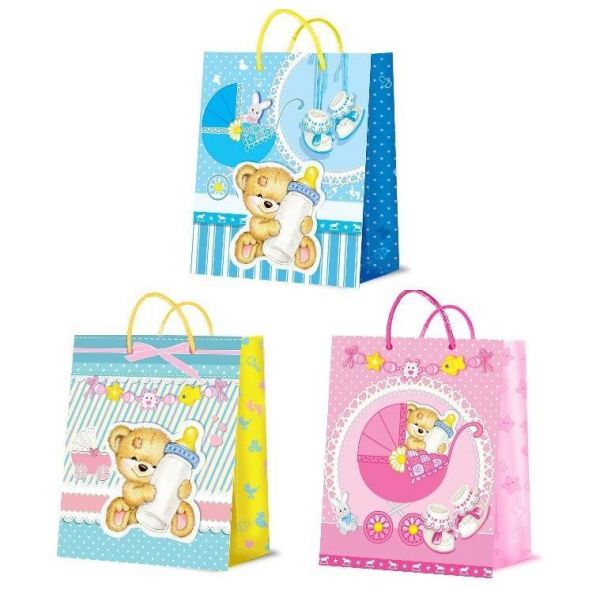 ПАКЕТ ПОДАРОЧНЫЙ «ВЕСЕЛЫЙ ПРАЗДНИК» ДЛЯ НОВОРОЖДЁННЫХ. 26Х32Х14СМ, ГЛЯНЦЕВЫЙ В ПАК УП-24ШТ в кор.3уп