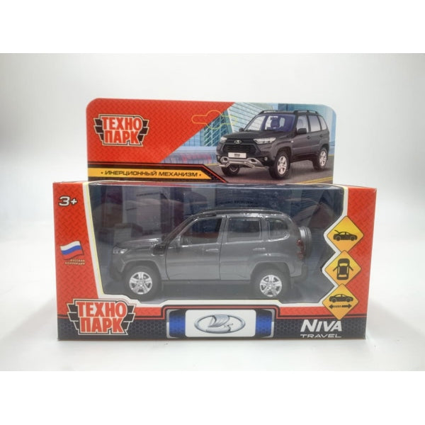 Машина металл LADA NIVA travel 12 см, двери, инер,темно-серый, кор. Технопарк в кор.2*36шт
