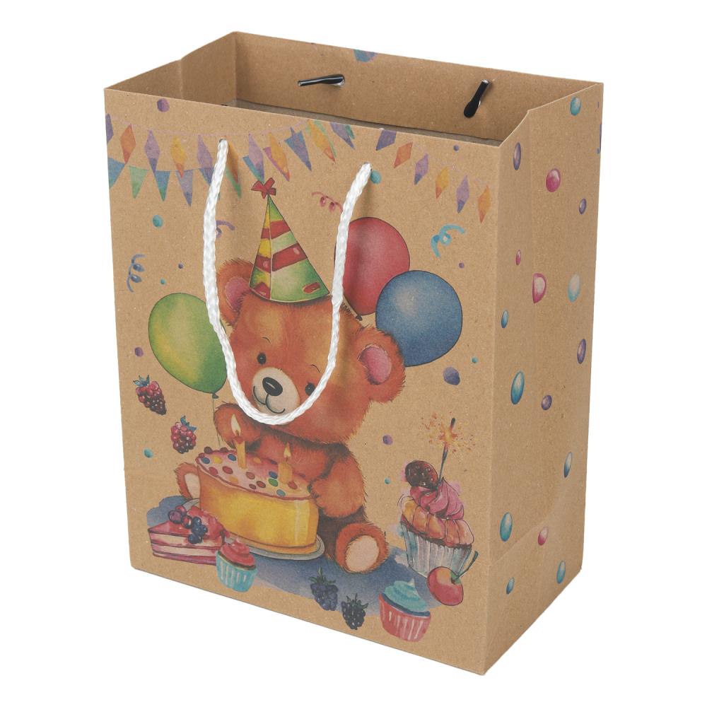 Пакет подарочный крафт м,мишка,140 гр/м2 ЧУДО ПРАЗДНИК в кор.12*12шт