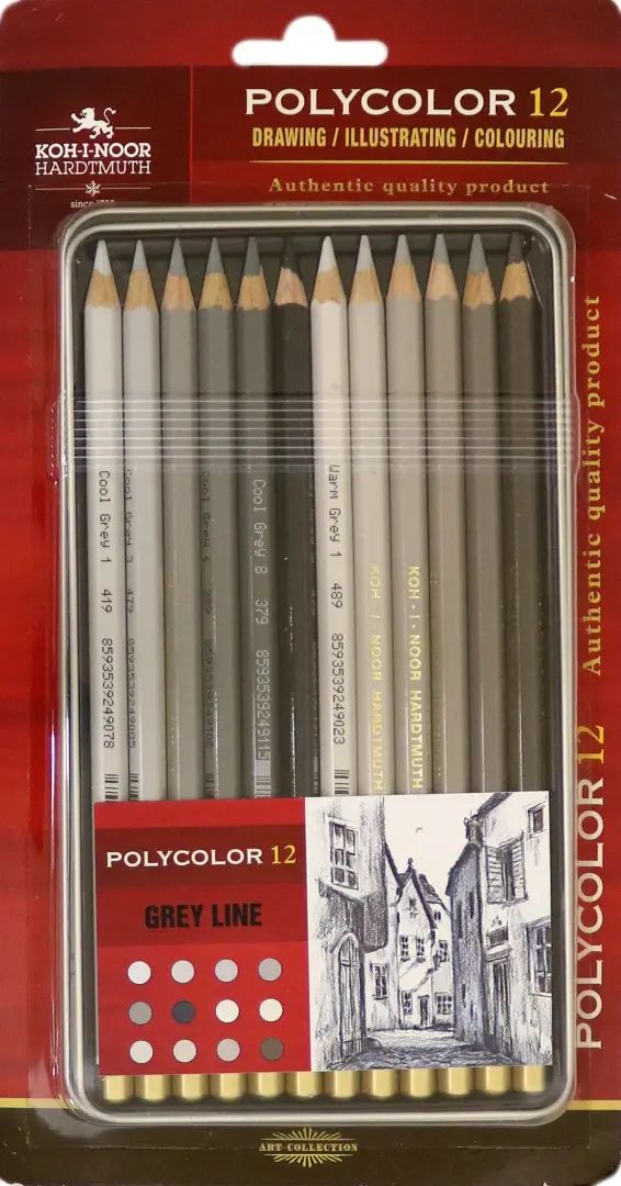 Карандаши цветные KIN "POLYCOLOR" Grey Line, набор 12 цв., в блистере