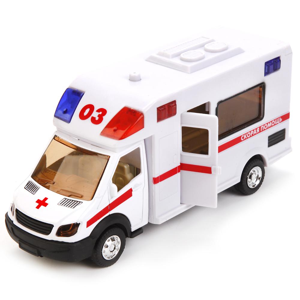 1022S-R 244952 МОДЕЛЬ «ТЕХНОПАРК» МЕТАЛЛ. ИНЕРЦ. СКОРАЯ ПОМОЩЬ, 17СМ, СВЕТ+ЗВУК, ОТКРЫВ. ДВЕРИ В К