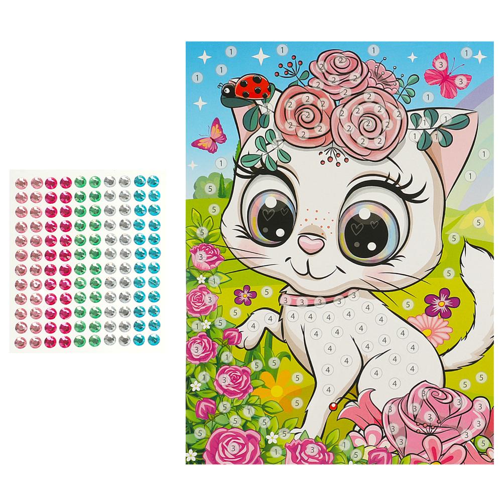 Аппликация стразами в пакете 15*21 см кошечка МУЛЬТИ АРТ в кор.100шт