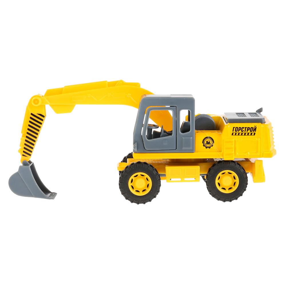 Машина металл Экскаватор на колесах 15см, окрыв. двери, подвижные. деталь в кор. Технопарк в кор.2*24шт
