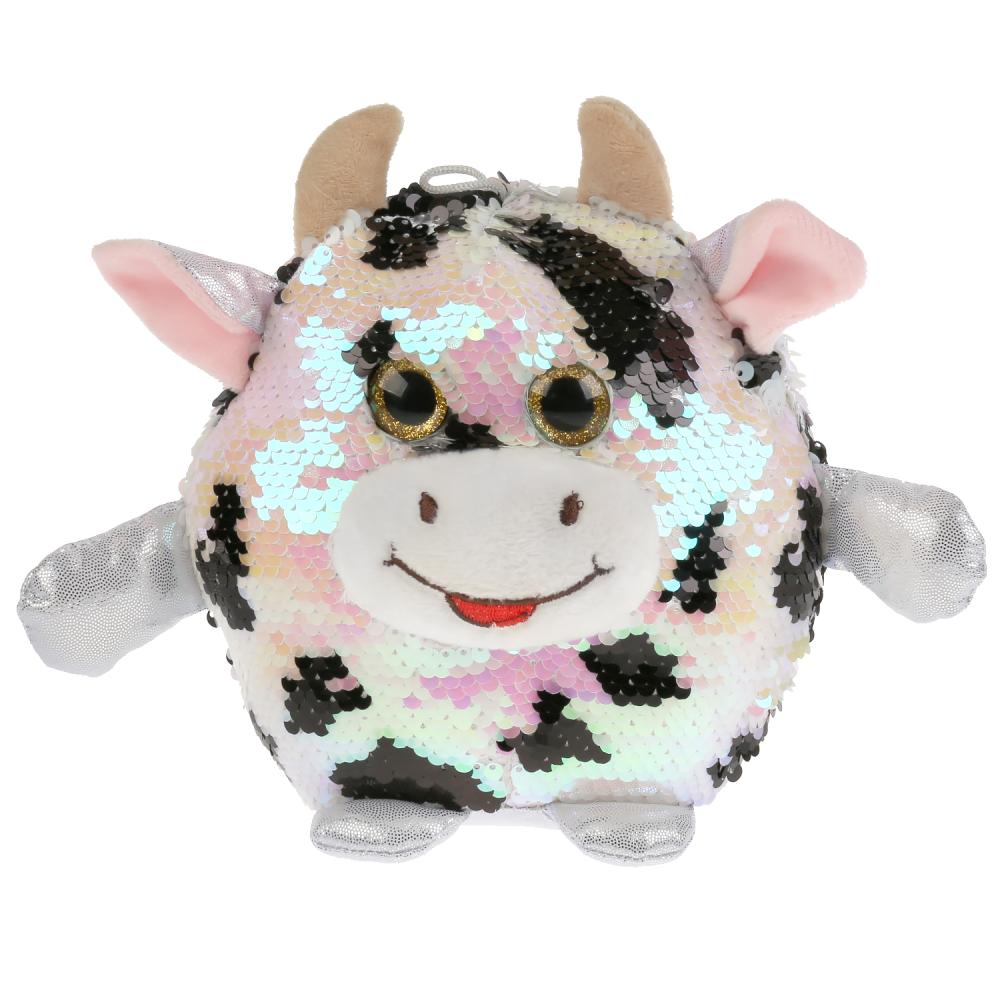 JE7002-1LNS Игрушка мягкая для коров из пайеток пятнистая 17см, без чипа, в упаковке. Мульти-пульти